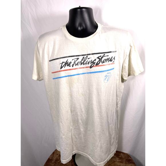 Rolling Stones Graphic Band Tee White Distressed Size L - Picture 1 of 6